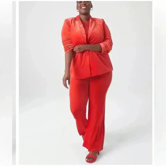 NWT Lane Bryant Bright Cherry Red Velvet Flared Pants Mid-rise Stretchy Sz 22 - Picture 4 of 6